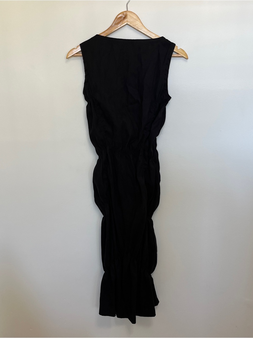Issey Miyake Faux Suede Ruched Bubble Style Black Midi Dress Size 2 - Picture 6 of 7